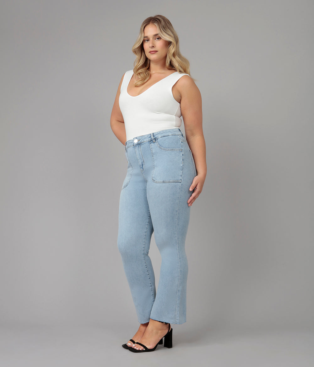 【COLOR iN ID】Egg hole bootcut easy pants FLEX Stretchy Mid-Rise Boot Cut Jean (Mid Wash) – Born Primitive
