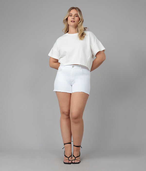 LIANA-WHT High Rise Mom Short 4.5" Inseam