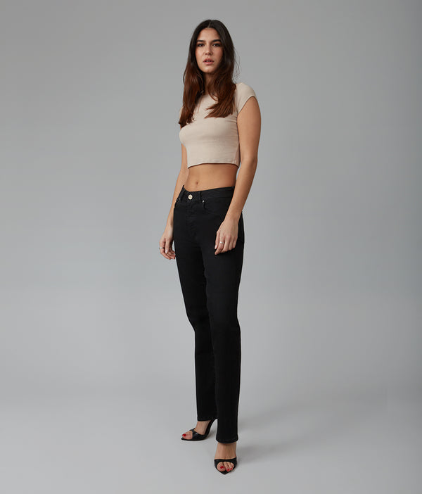 DENVER-BLK High Rise Straight Jeans