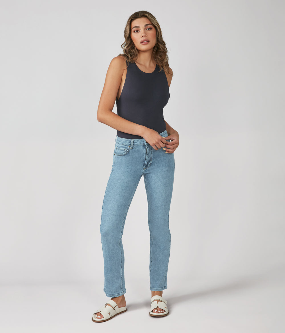 【Loulouseoul】25ss Sparkle Midi Rise Denim Marilyn Straight Ankle Jeans In Plus Size - Mesmerize Blue