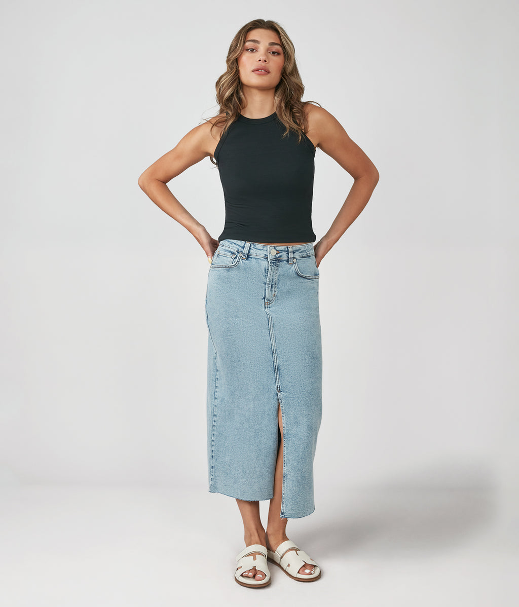 大人気 【PATOU】 High-rise denim maxi skirt ウィメンズ Denim maxi skirt in blue - Patou | Mytheresa