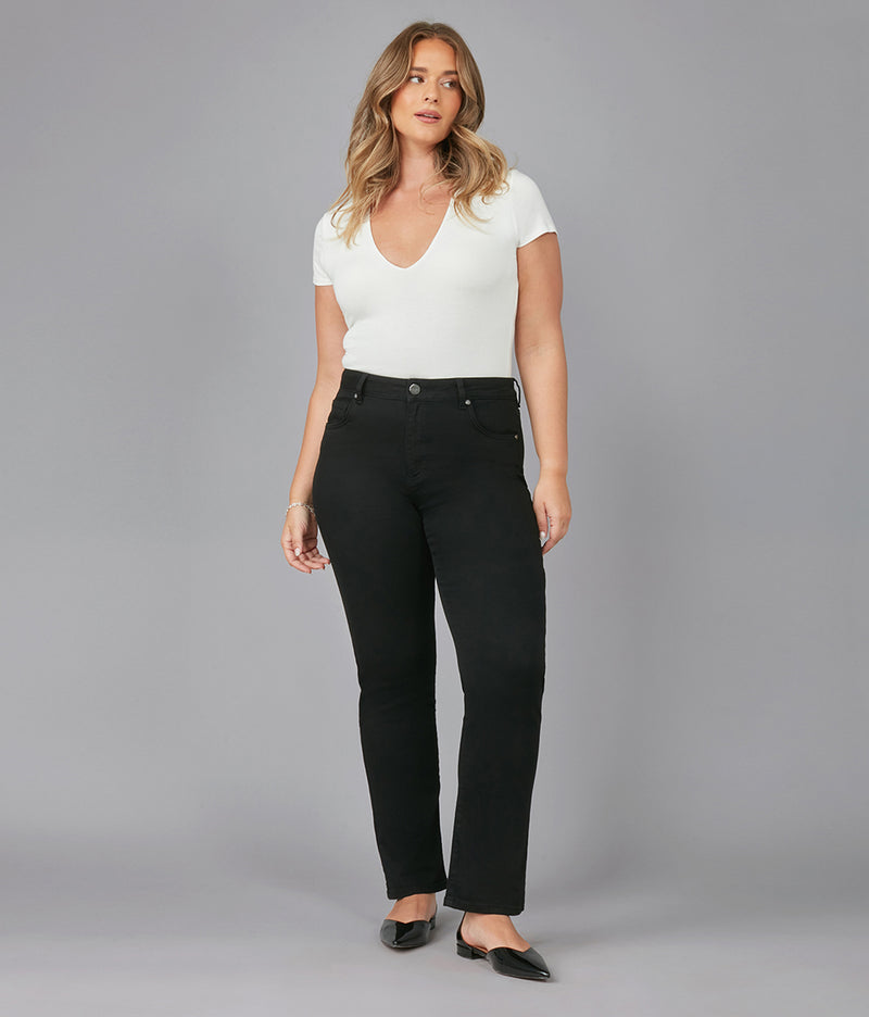 DENVER-BLK High Rise Straight Jeans