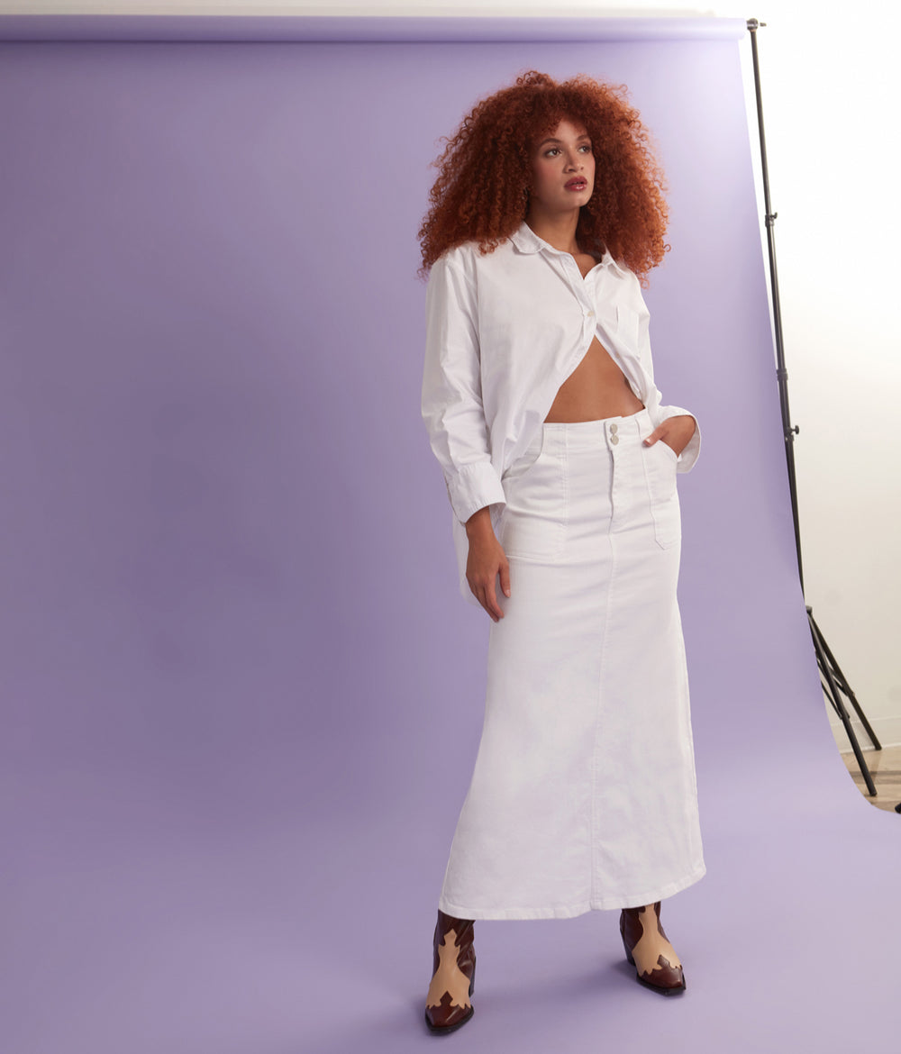オールインワン・サロペット Antonelli White Monsen Maxi Skirt Mamma Mia Center Slit Maxi Skirt in White – Shop at Goldie's